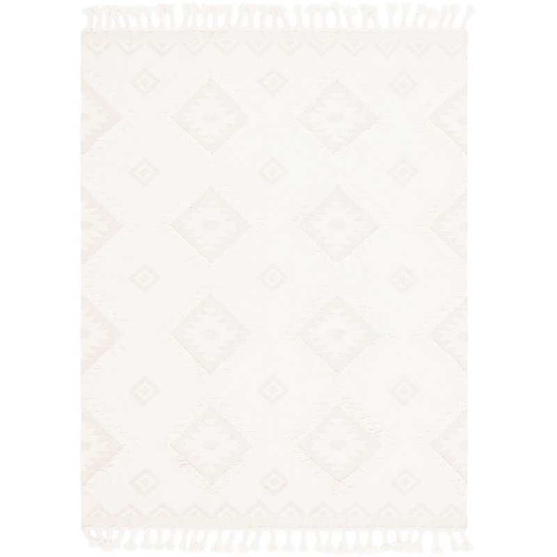 Tapis crème en laine tissé à plat à la main Shriver Southwestern, Rectangle 8 pi x 11 pi
