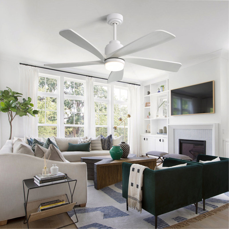 Ventilateur de plafond moderne de 52 pouces avec lumière à DEL à intensité variable et 5 pales en bois massif avec télécommande et moteur à courant continu réversible