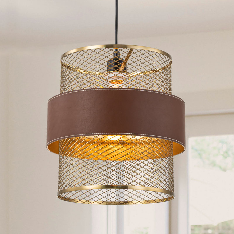 Ollia 1 - Light Brass Gold/Brown Leather Pendant