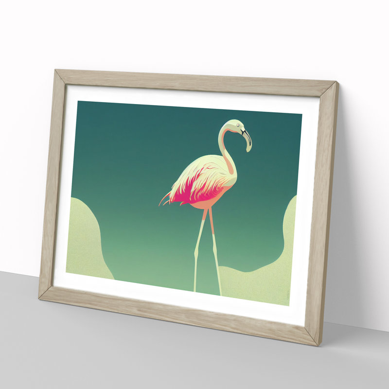 Astonishing Flamingo - Single Picture Frame Print, 46cm H x 64cm W x 2cm D, Oak Framed
