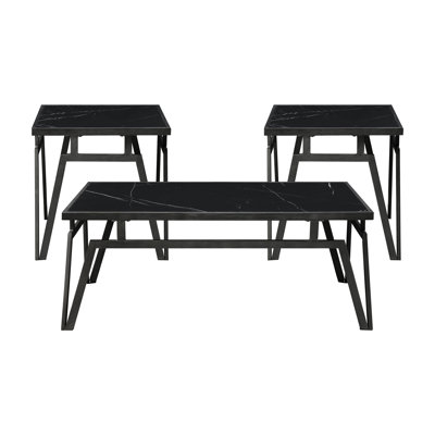 3 Occasional Table : Black Sintered Stone & Metal For An Elegant Touch 3pc Tops And Charming