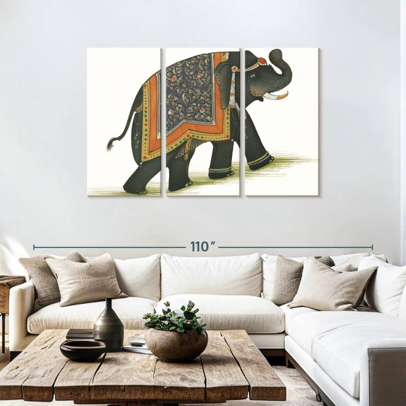 Éléphant Brampt Inde I lumière, H 48 po x l 74 po