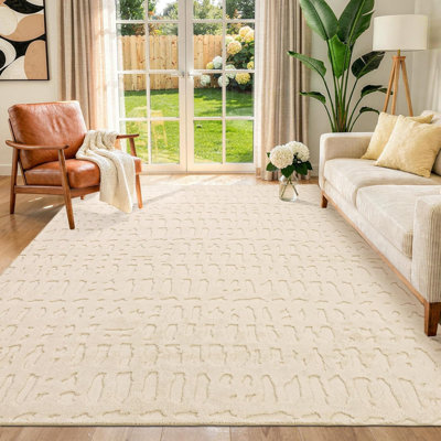  Modern Area Rug Washable Non-Slip Ivory Carpet