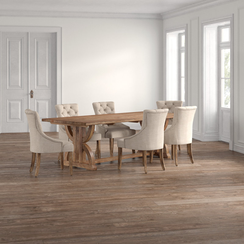 Aldrina 6 - Person Trestle Dining Set, Beige Linen