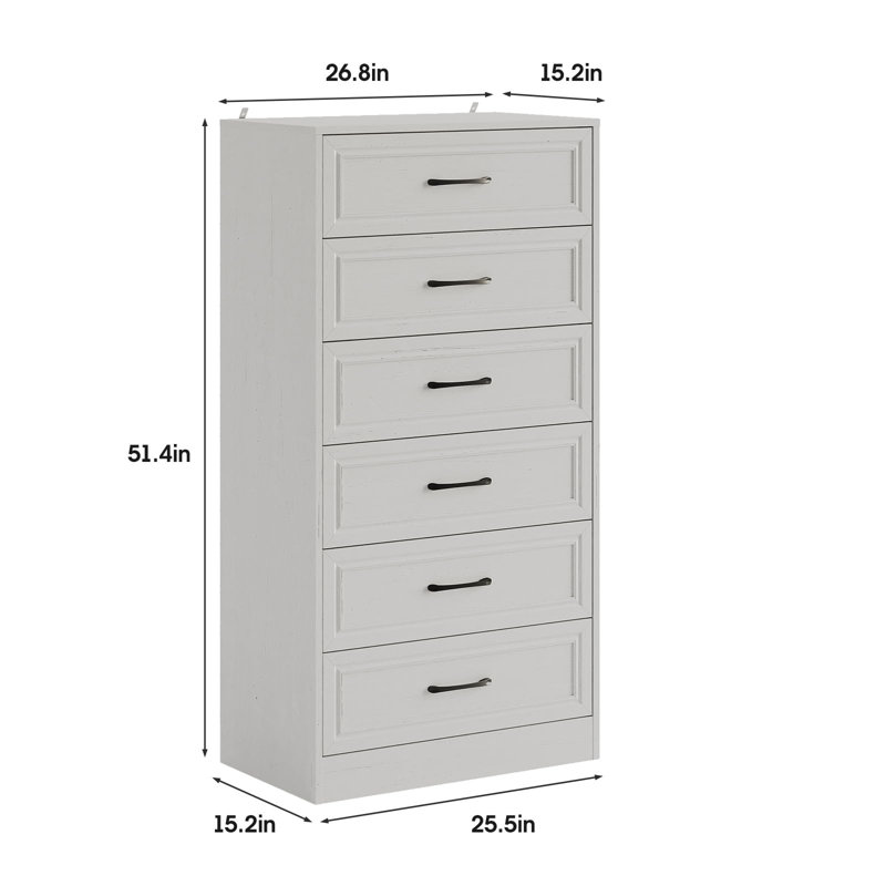 Commode 6 tiroirs pour chambre à coucher, Blanc