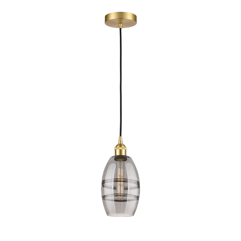 Mini-luminaire suspendu 1 lumière Edison Bettylou-616-G557, H 8,13 po x l 5,88 po x P 5,88 po, Gris fumée clair, Or satiné