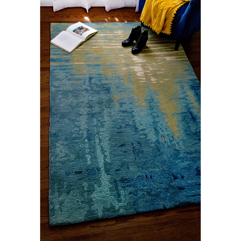 Handmade Tufted Wool Ocean Rug, Rectangle 5 pi x 7 pi 6 po