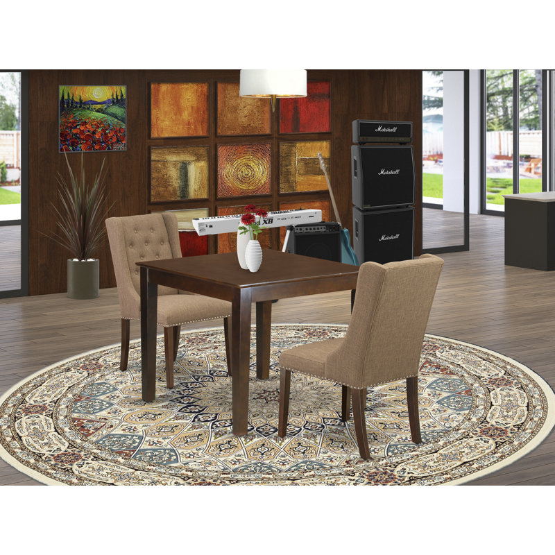 Gazaway Solid Wood Solid Wood Top Four Leg Dining Set, 3 Pieces: 1 Table, 2 Chair, Mahogany, Light Sable