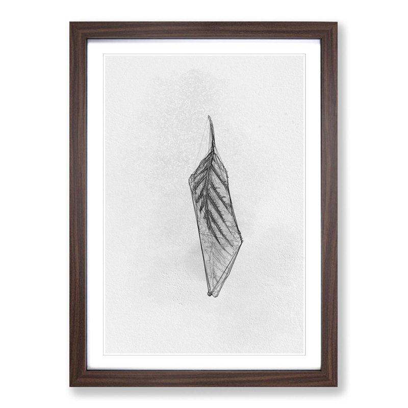 Lone Leaf in Abstract - Picture Frame Graphic Art Print, Walnut, 76cm H x 50cm W x 2cm D