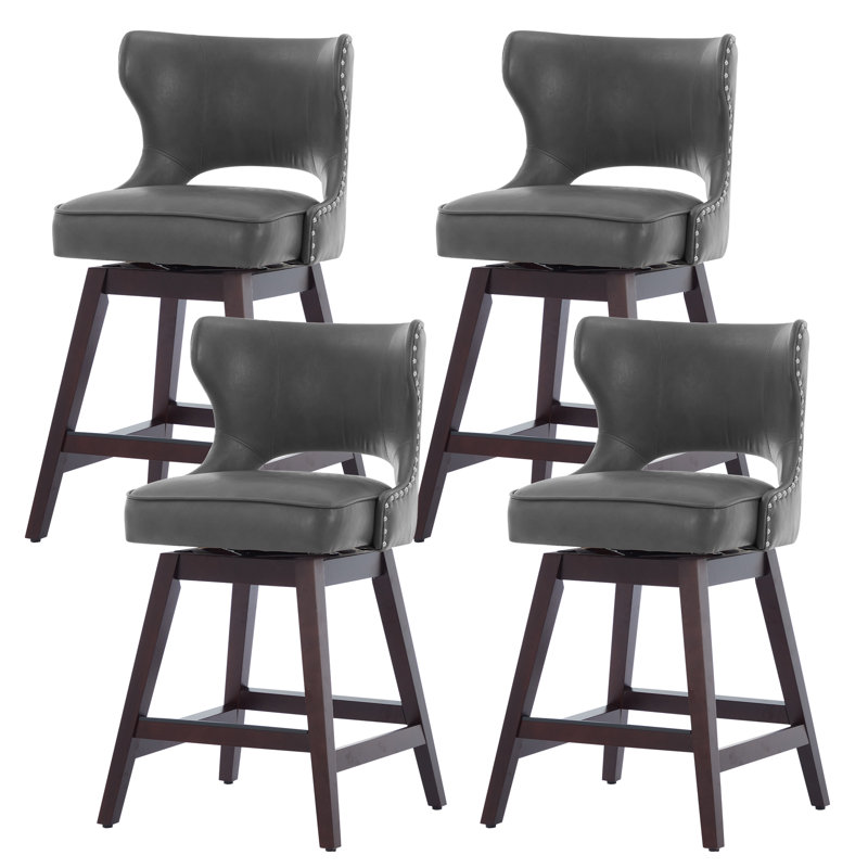 26" Solid Wood Swivel Counter Stool, Gray, 4