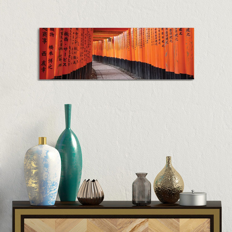Red Torii Gates At The Fushimi Inari Taisha Shrine, Kyoto, Japan by Jan Becke - Wrapped Canvas Panoramic Print