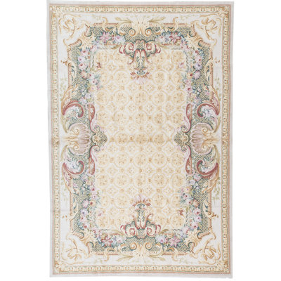 Hand-Knotted High-Quality Beige and Green Area Rug
