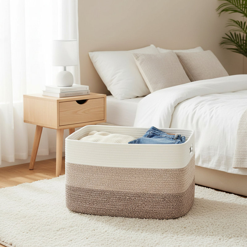 Blanket Basket,Rectangle Woven Baskets For Storage,65L Laundry Basket For Decorative Nursery Blanket,Toys,Dirty Clothes And Magazine In Shelves,Baby Room,And Living Room