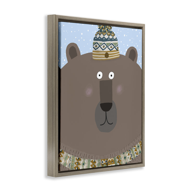 Toile flottante encadrée «Winter Brown Bear» par Carla Daly, Cadre flottant orme Montalcino, H 21 po x l 17 po