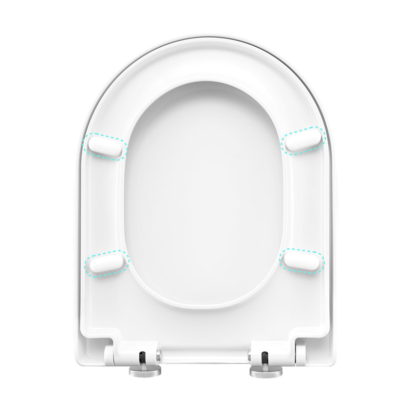 Toilet Seat, D-Shape, Soft Close, Adjustable Hinges, Quick Release Top Mounting, White, Suitable For Mounting Holes Distance 12.2-21.8Cm