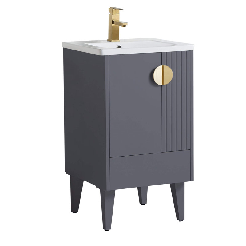 Ensemble de meuble-lavabo simple 20 po Saimah, Laiton satiné, Gris roche