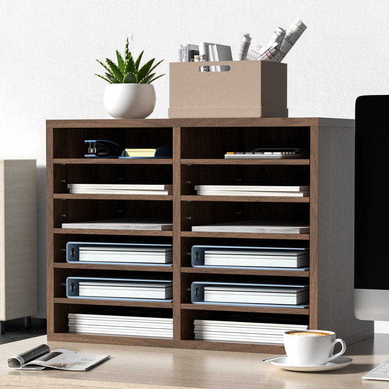 Brown MDF 12-Compartment Adjustable Literature Organizer