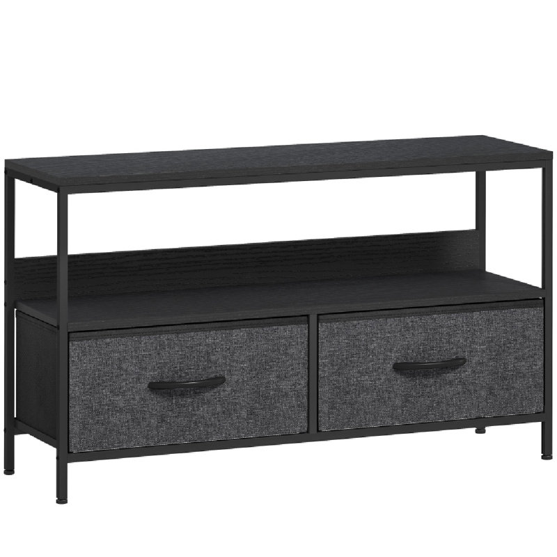 TV Stand Cabinet With 2 Foldable Drawers, Black