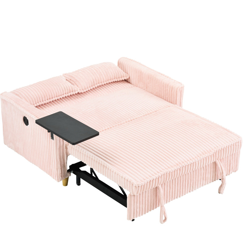 Fauteuil coulissant en velours côtelé 2 places avec accoudoir mobile