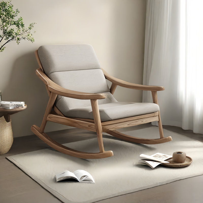 Chaise berçante moderne en bois massif rembourré