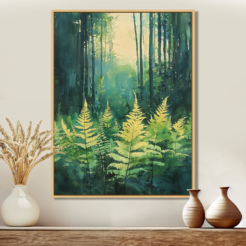 Geovanna Fern Fronds In Green Pastels Impressionist III - Ferns, art mural, H 20 po x l 12 po, Crème, crème