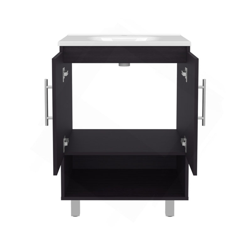 Meuble-lavabo, 2 portes, 4 tablettes, wengé noir