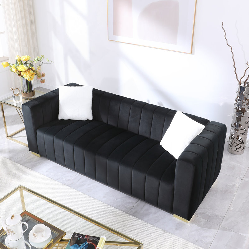 A Canapé Modern Channel, 3 places, Chesterfield, couleur noire, Noir