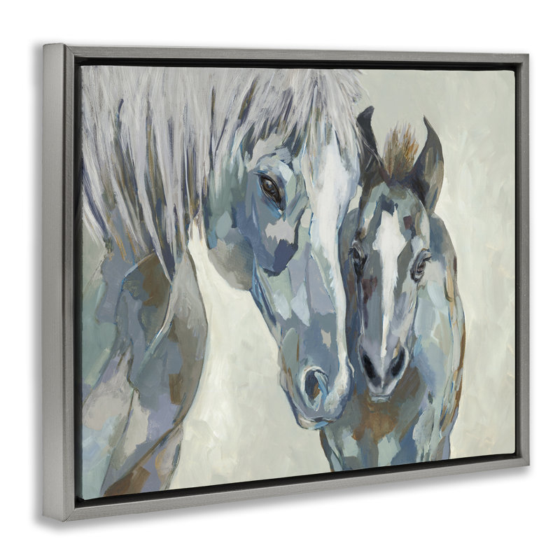 «Grey Horse & Foal», art mural encadré gris flottant par Jacob Q, Cadre flottant gris lustré, H 25 po x l 31 po