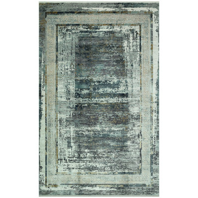 Tapis abstrait en viscose / acrylique Jaclynn fabriqué à la machine en vert / gris