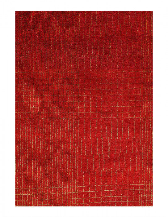 Tapis rouge carré en soie de conception unique 6 pi 6 po x 6 pi 6 po Jainy