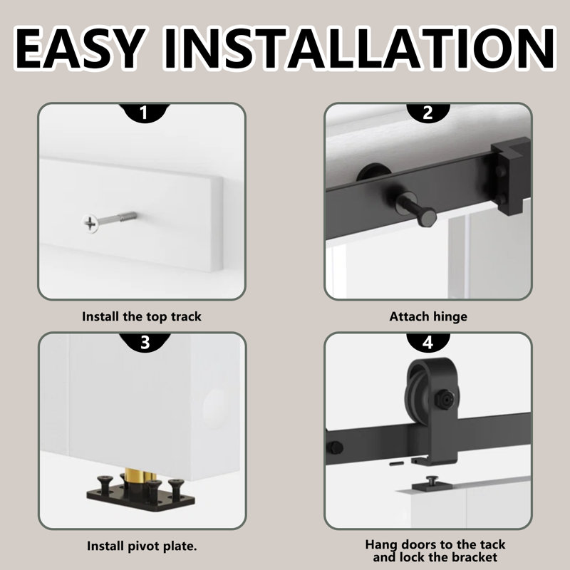 Glass and Solid Manufactured Wood Sliding Bi-Fold Barn Door with Installation Hardware Kit, 40" x 84"