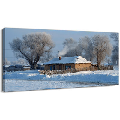 Art mural de Noël scène d'hiver, impressions sur toile de maison enneigée, décoration murale scène de neige paisible en campagne, affiches de photos d'hiver pour le salon, cadeau des Fêtes, 32 po x 16 po