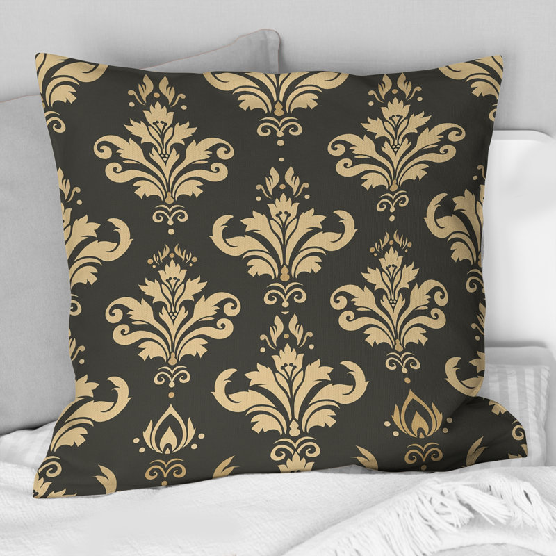 Brown Beige Classic Damask Pattern I - Modern Throw Pillow, 16"H x 16"W