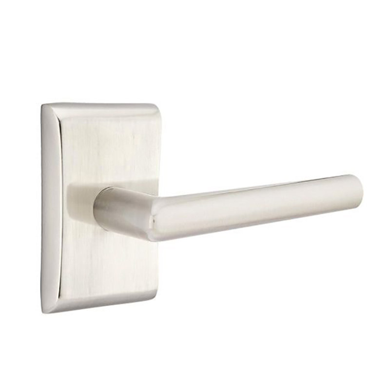Stuttgart Round Passage (Hall & Closet) Door Lever with Rectangle Rosette, Right, Satin Nickel