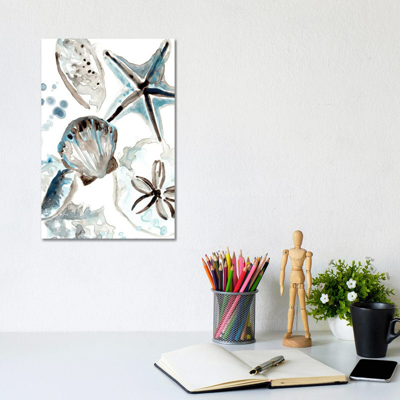 Cerulean Seashells I by June Erica Vess - Wrapped Canvas Painting, 20.32 cm H x 30.48 cm W