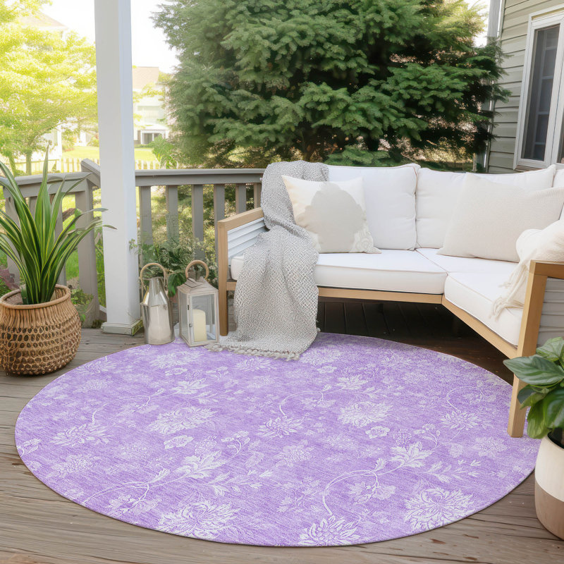 Myqueal Washable Floral Indoor / Outdoor Rug, Round 8'