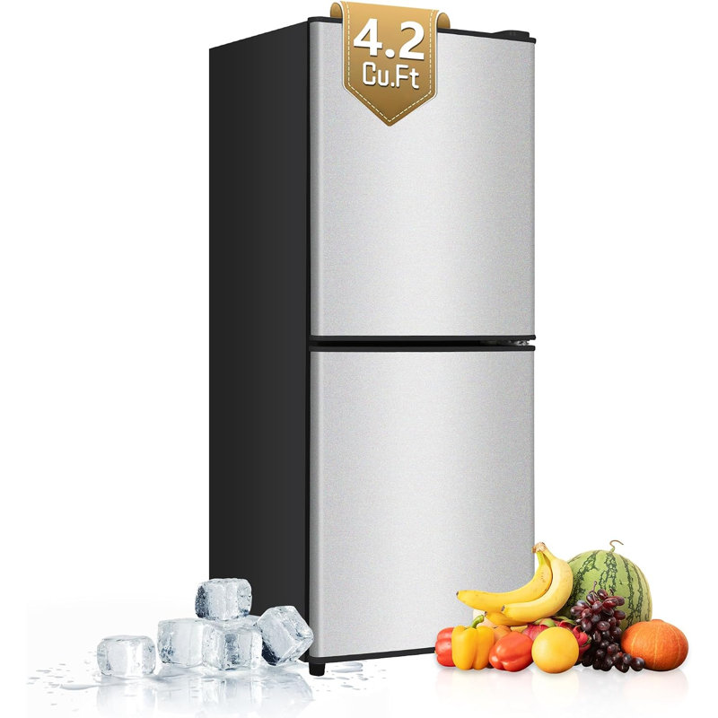 Petit réfrigérateur 4,2 pi cu avec congélateur, thermostat réglable à 7 niveaux, tablettes en verre amovibles, économie d'énergie silencieuse de 38 dB pour un dortoir / bureau / cuisine