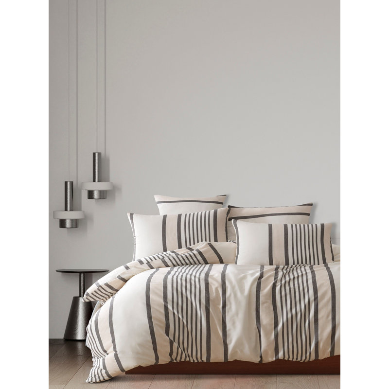 Ensemble de housse de couette beige et noir (3 pièces), 79 x 79 pouces | 70% coton / 30% polyester, contexture 120 | Lavable à la machine, fermeture à boutons pour courtepointe et enveloppe pour taies d'oreiller | Luxueux confort et style