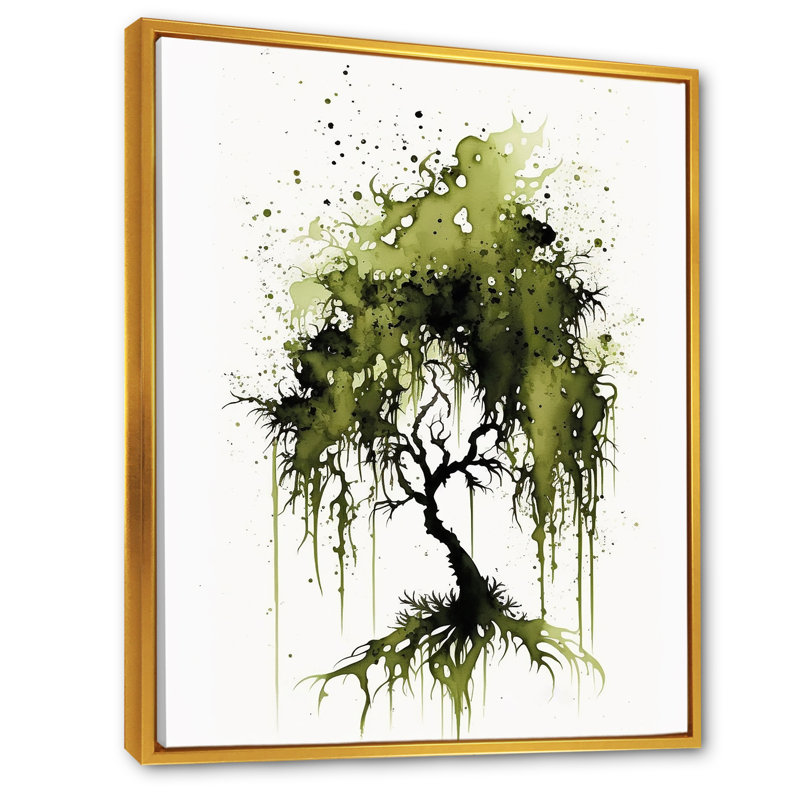 Arbre vert mousse espagnol, reproduction sur toile, H 32 po x l 24 po x P 1 po, Toile à cadre flottant doré