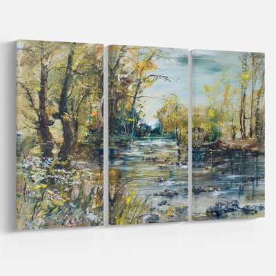 Landscape Rocky River Forest Canvas Oil Painting Multi-Piece - Rocky River