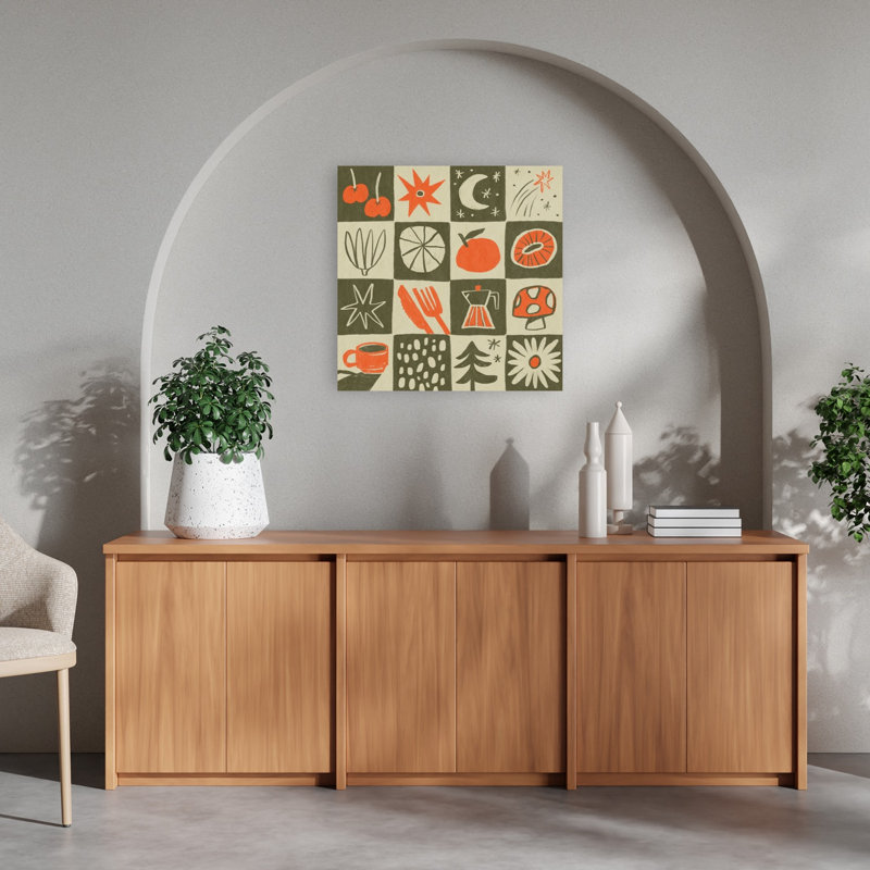«Retro Kitchen Nature Modern Retro Abstract Pine Tree Cherry Flower Fruit», reproduction d'art murale, H 24 po x l 24 po