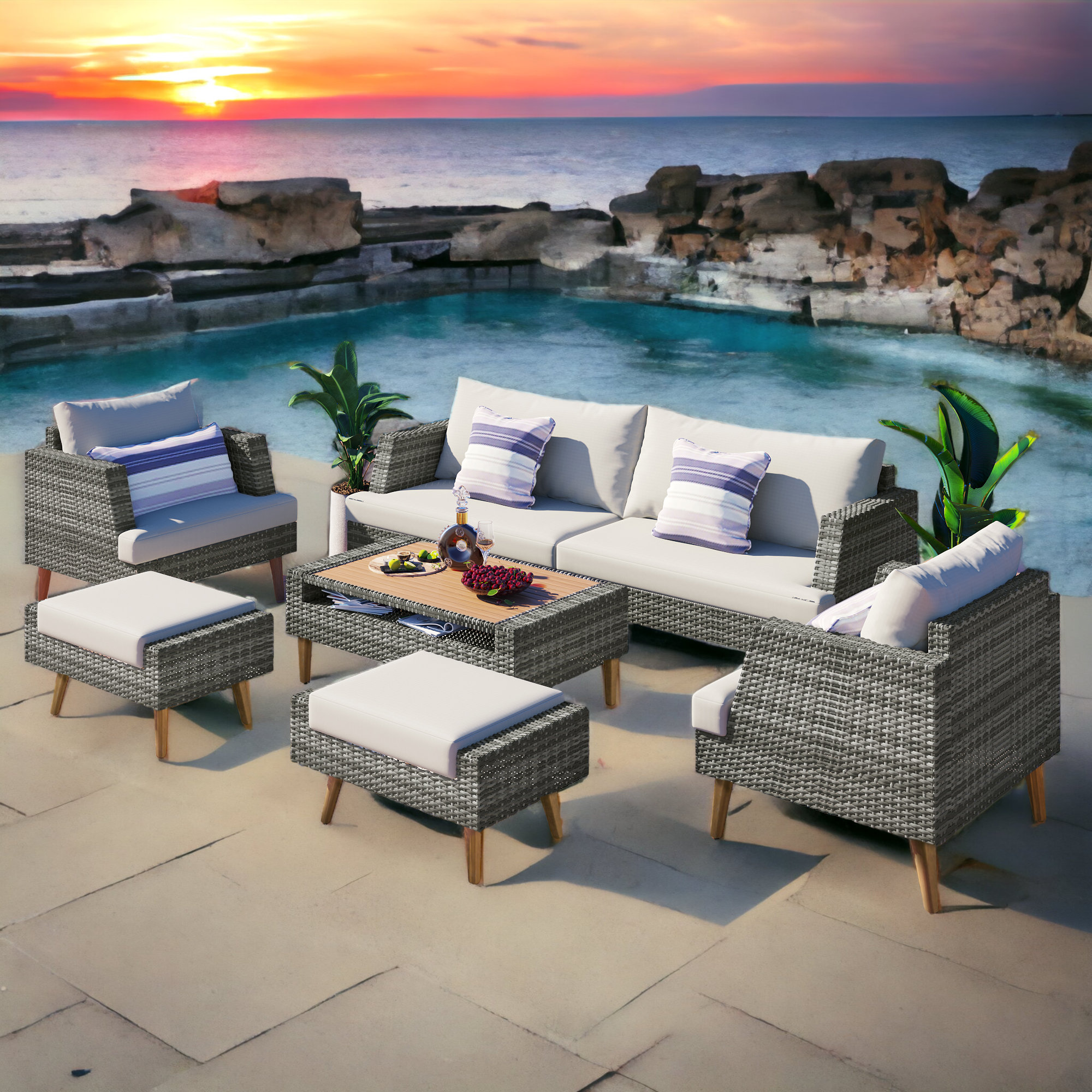 Ipke 6 - Person Outdoor Seating Group with Cushions