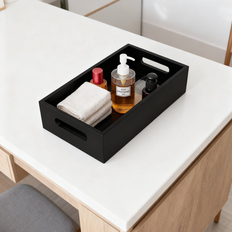 Bathroom Storage Basket With Handle, Wooden Toilet Tank Organizer For Toilet Paper And Bathroom Essentials, Space-Saving Decorative Box For Countertop And Vanity