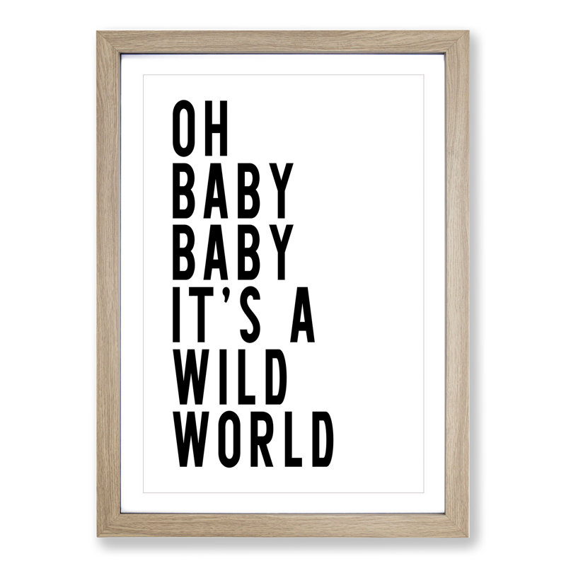 Wild World - Picture Frame Typography, 36cm H x 27cm W x 2cm D, Oak