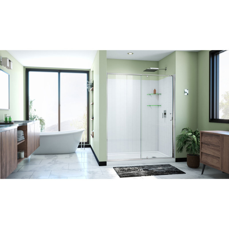 Flex 60" W x 34" D x 78" H Semi-Frameless Square Tub Enclosure with Fixed Panel and Base Included, Chrome