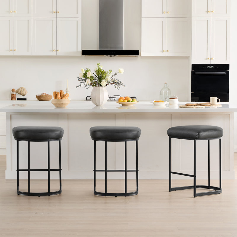 Upholstered Counter Stool with Metal Frame, Black
