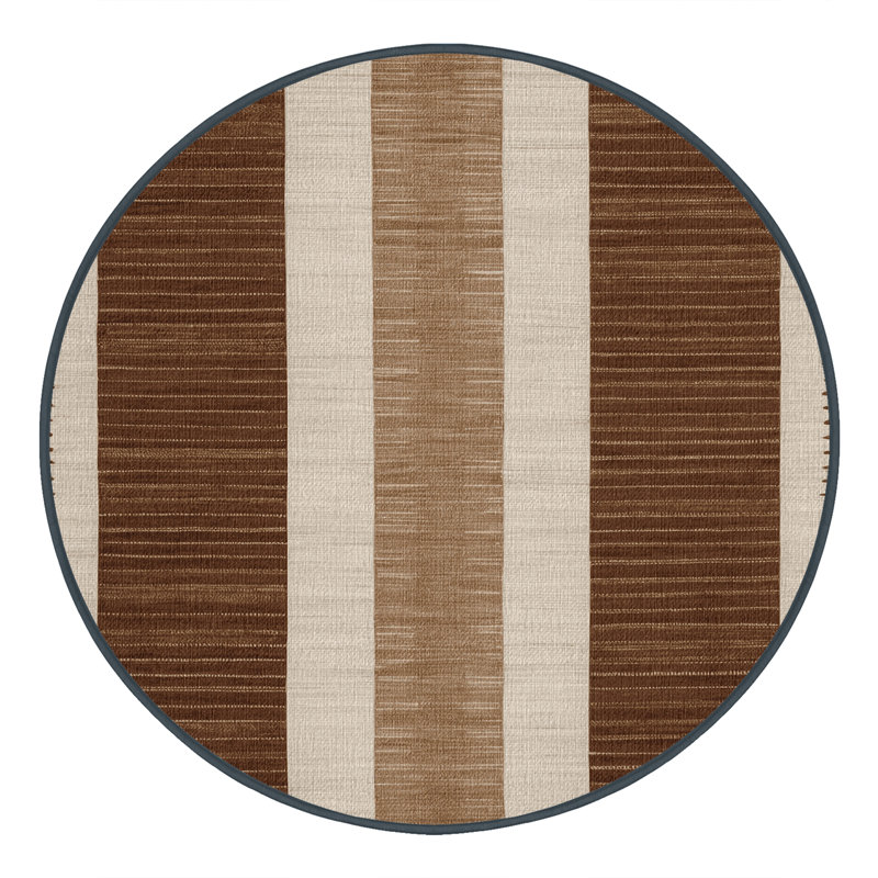 Washable Linen Brown Striped Area Rug, Round 8'