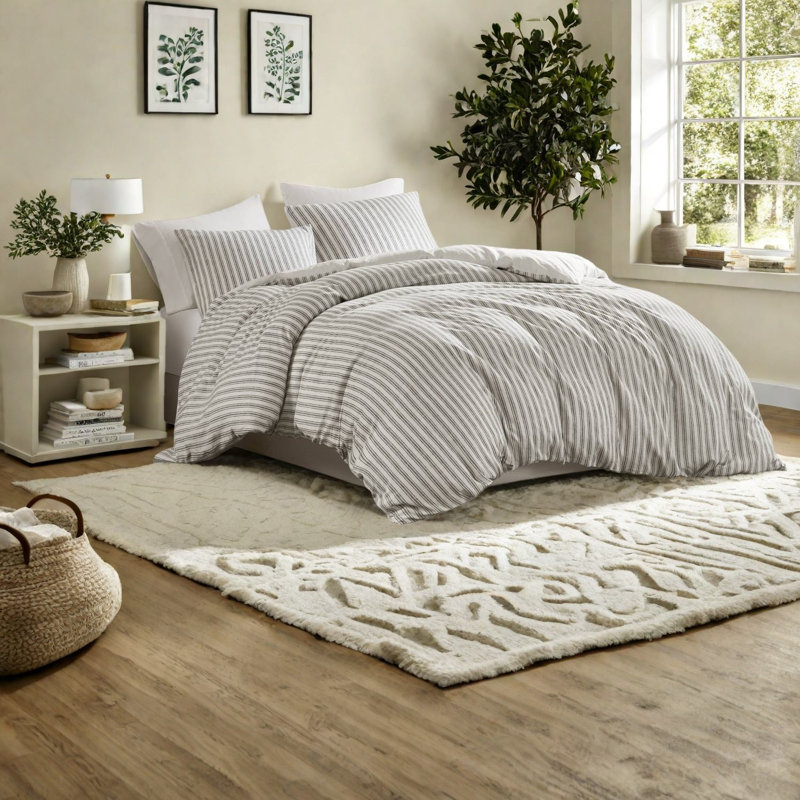 Premium King Bedding Sets, Linen, Striped Design, All-season Comfort