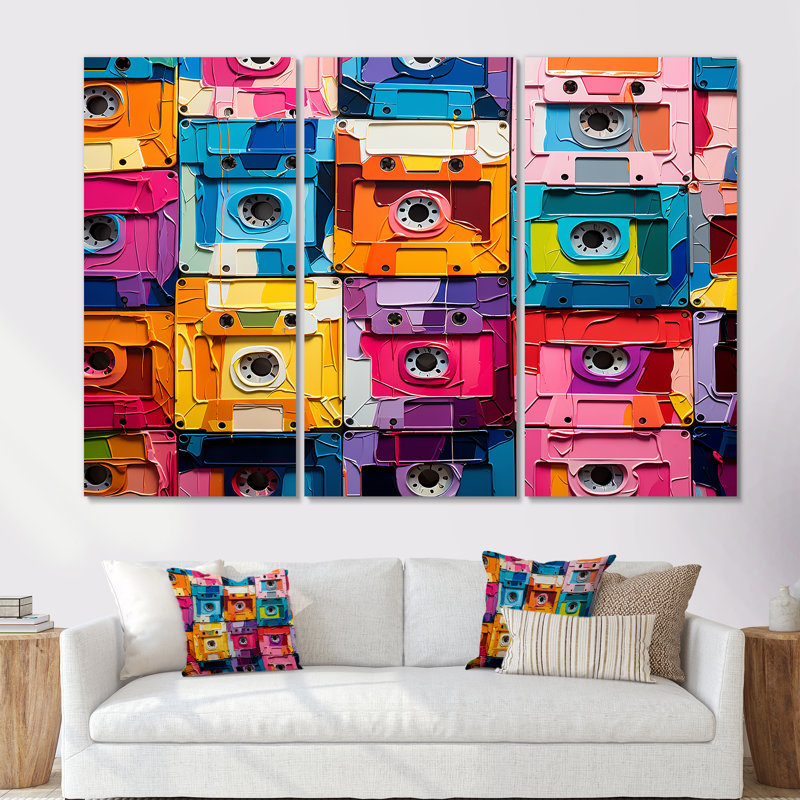 Pop Art Cassette Tapes Melodic Flow - Cassette Tapes Wall Art, Toile tendue, H 28 po x l 36 po x P 1 po