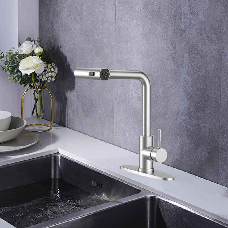 Pull-Down Spray Kitchen Faucet, Waterfall Kitchen Faucet, 3 Modes (Waterfall/Stream/Spray), Deck-Mounted Kitchen Faucet